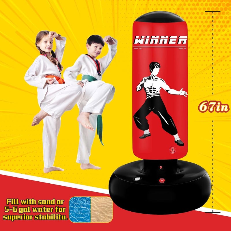 VCOLAN Kids Punching Bag, 67" Stable Inflatable Boxing Bag for Age 5-12, Ninja Karate Taekwondo Training Toy, Christmas Birthday Gift - Image 3